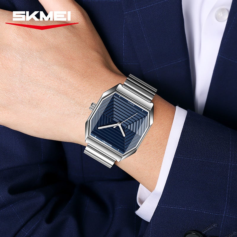 ساعة Skmei للرجال بحركة كوارتز، هيكل فضي ووجه أسود، فولاذ مقاوم للصدأ، مقاومة للماء، أنيقة وعصرية - Image 2