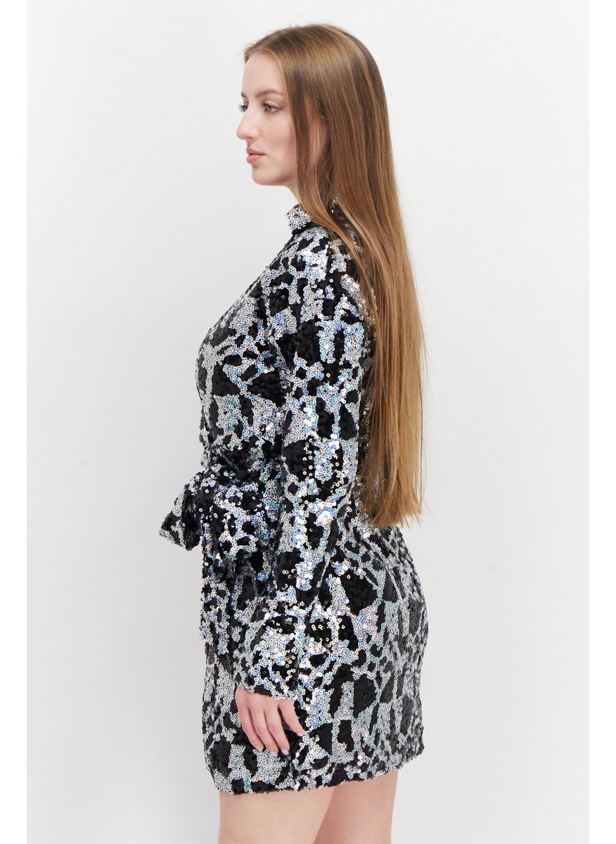 RIVER ISLAND Women Embellished Mini Dress, Black Combo  - Image 3