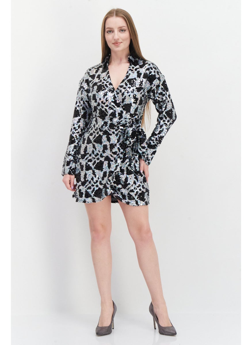 RIVER ISLAND Women Embellished Mini Dress, Black Combo  - Image 4