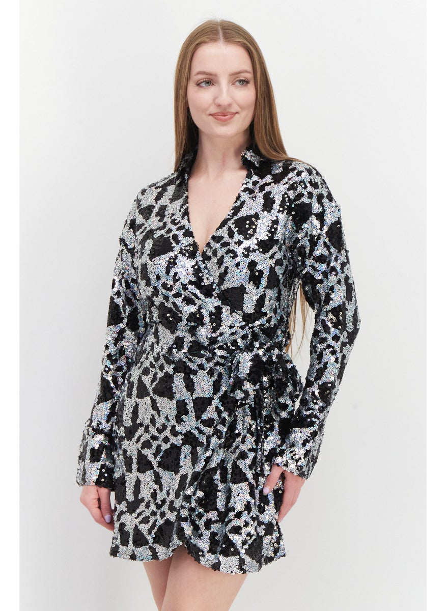RIVER ISLAND Women Embellished Mini Dress, Black Combo  - Image 1