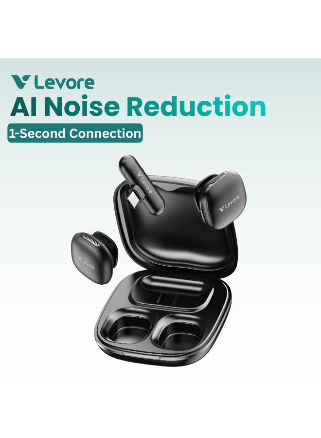 LEVORE LWM21 AI Noise Reduction Wireless Microphone, Dual Mic System, Plug & Play, Long Battery Life, Type-C/Lightning Compatible, Ideal for Vlogging, Interviews & Content Creation