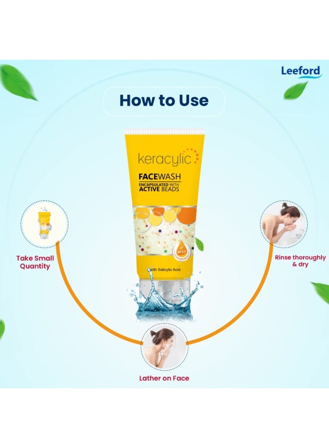 Leeford Keracylic Face Wash with Salicylic & Glycolic Acid for Glow, Even Skin Tone & Texture | pH 5.5 Rejuvenating Face Cleanser with Millicapsules | Boosts Renewal | For All Skin Types 70g (Pack of 3) - Image 3