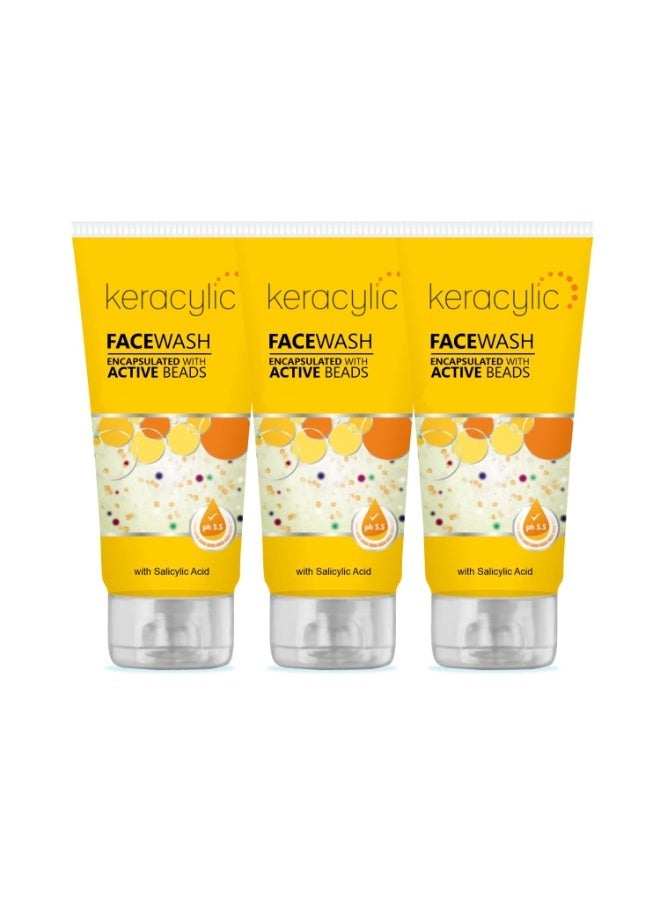 Leeford Keracylic Face Wash with Salicylic & Glycolic Acid for Glow, Even Skin Tone & Texture | pH 5.5 Rejuvenating Face Cleanser with Millicapsules | Boosts Renewal | For All Skin Types 70g (Pack of 3) - Image 1