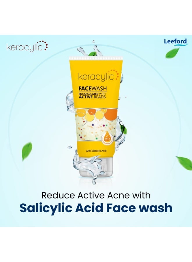 Leeford Keracylic Face Wash with Salicylic & Glycolic Acid for Glow, Even Skin Tone & Texture | pH 5.5 Rejuvenating Face Cleanser with Millicapsules | Boosts Renewal | For All Skin Types 70g (Pack of 3) - Image 2