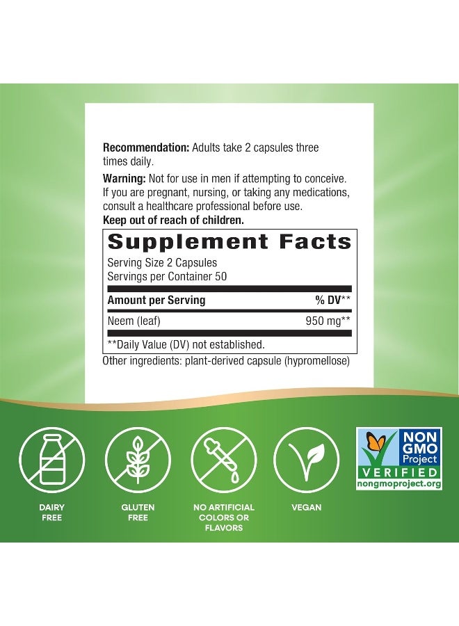 Nature's Way Neem Leaf, 950mg - 100 Vegan Capsules Packaging May Vary - Image 2
