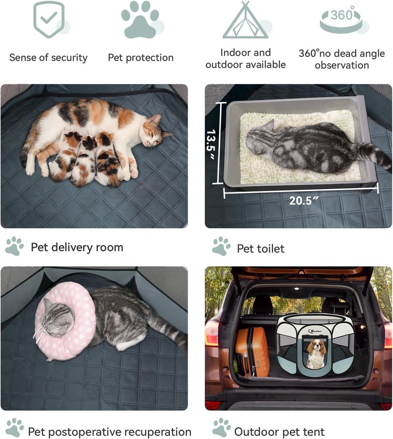 Siedihit Dog Playpen with Washable Pee Pad, Puppy Pet Cat Playpen Small Dogs Tent Crate Indoor/Outdoor, Portable Pop Up Kennel with Carrying Case for Cats/Rabbits(Grey,Small with pad) - Image 3