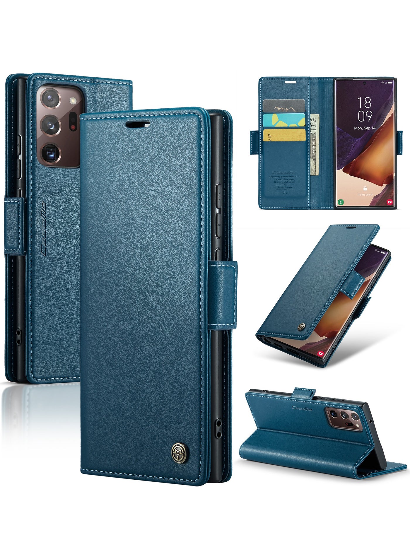 Phone Case for Samsung Galaxy Note 20 Ultra Anti-scratch Leather Kickstand Card Slot Money Pocket Blue