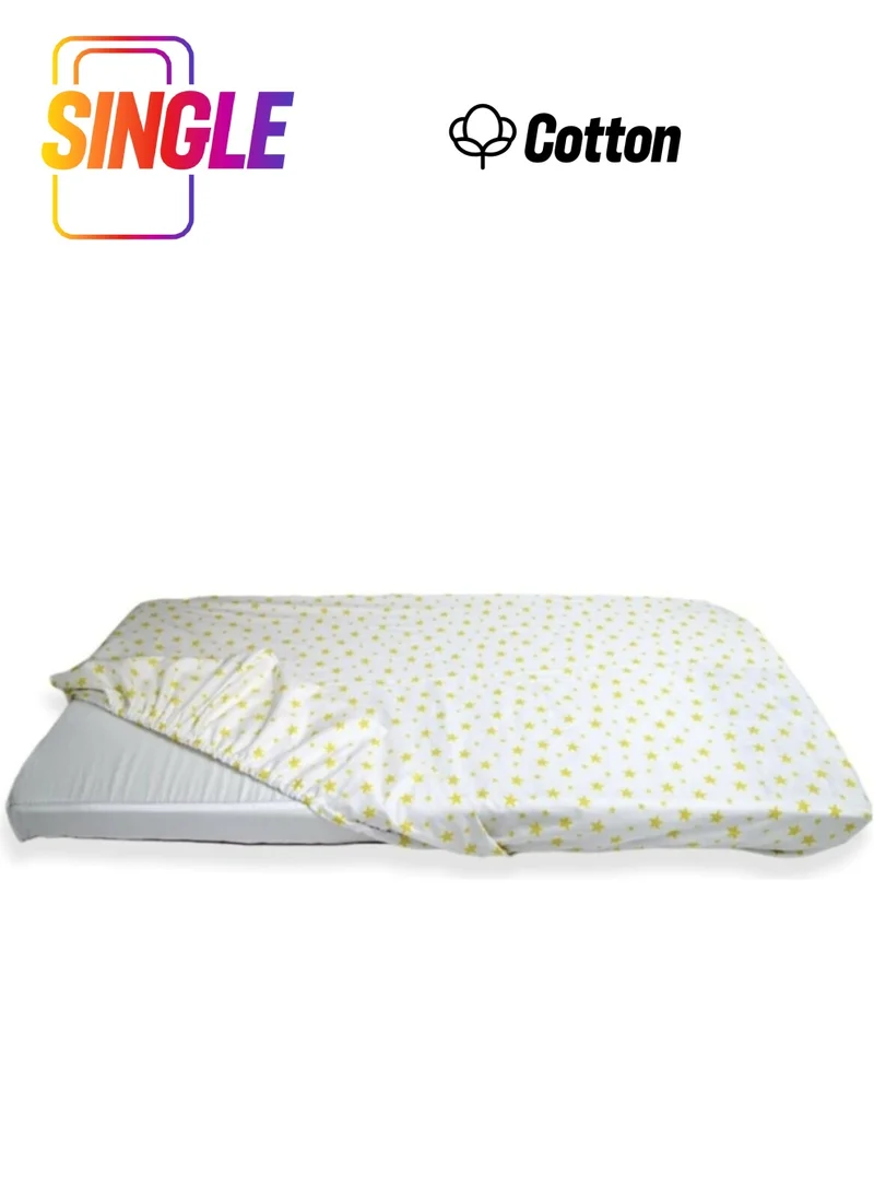 Bebek Özel Baby Special 100% Cotton Baby and Kids Fitted Sheet White Background with Yellow Stars 70X170