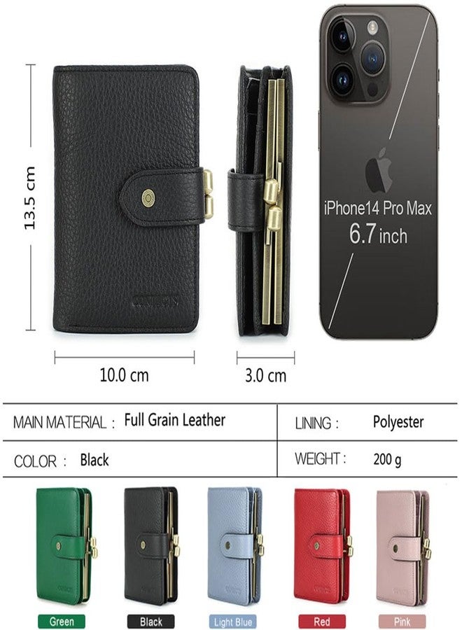 كونتاكتس محفظة كونتاكتس من الجلد الطبيعي بالكامل، مزودة بقفل كبس، وجيب للعملات المعدنية، وحامل بطاقات صغير، ومحفظة ثنائية الطي بتقنية RFID (أسود) - Image 5