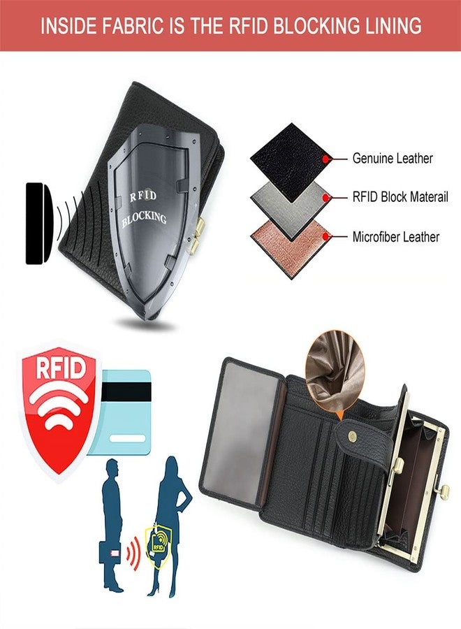 كونتاكتس محفظة كونتاكتس من الجلد الطبيعي بالكامل، مزودة بقفل كبس، وجيب للعملات المعدنية، وحامل بطاقات صغير، ومحفظة ثنائية الطي بتقنية RFID (أسود) - Image 3
