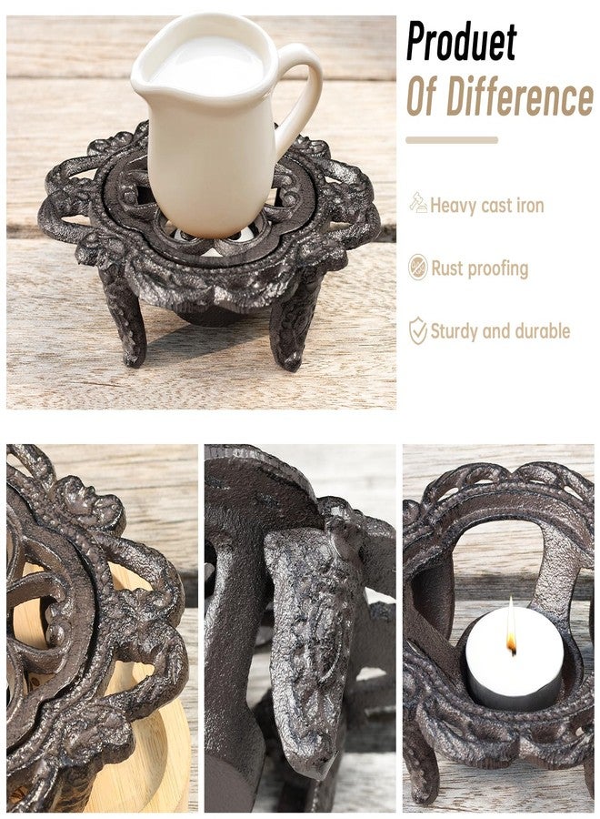 VSPDVO 6.1 Inches Cast Iron Teapot Warmer Dish Cups Trivet,Flower-Shaped Design with Tealight Holder - Heavy Duty & Decorative Candle Holder Stands for Heat Food Coffee Milk or Tea - Image 4