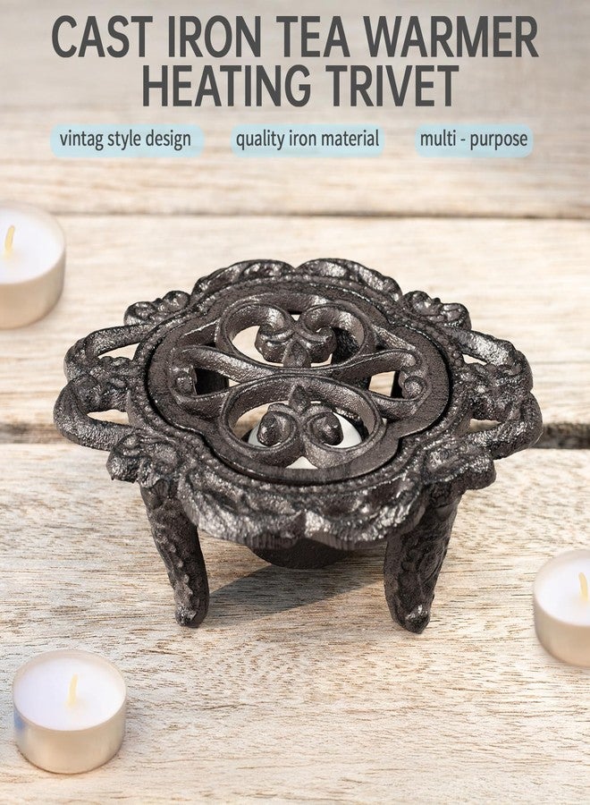VSPDVO 6.1 Inches Cast Iron Teapot Warmer Dish Cups Trivet,Flower-Shaped Design with Tealight Holder - Heavy Duty & Decorative Candle Holder Stands for Heat Food Coffee Milk or Tea - Image 5