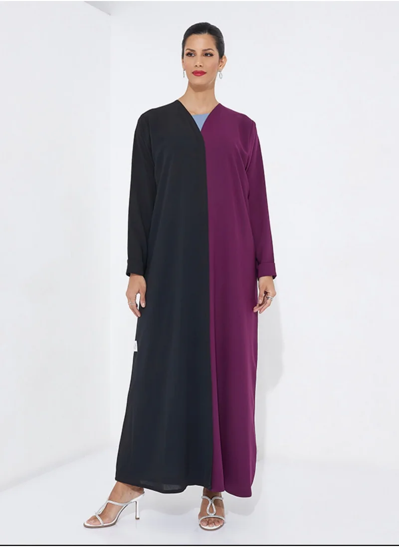 Rosette Abaya Abaya With Half Black & Purple