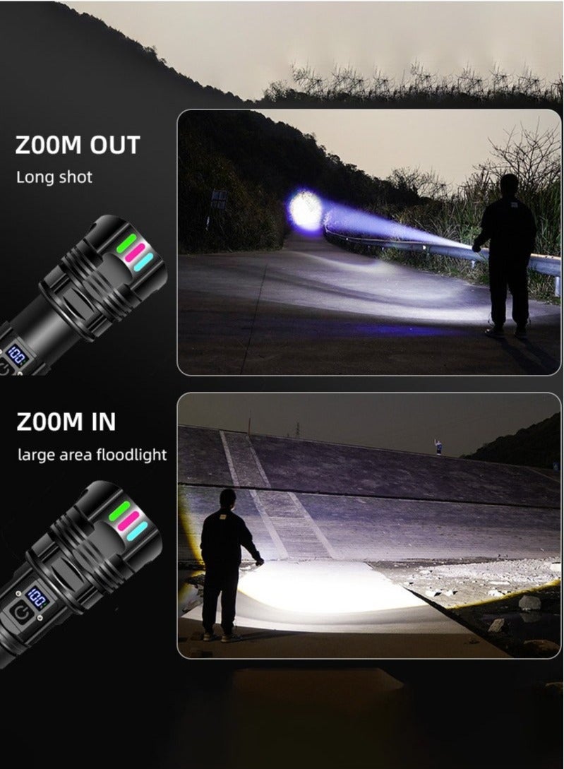 باور مصباح يدوي LED عالي اللومن قابل لإعادة الشحن، XHM77.2 فلاش USB فائق السطوع، مصباح يدوي عالي الطاقة محمول، مصباح يدوي قوي مقاوم للماء للتخييم في حالات الطوارئ في الهواء الطلق  - Image 3