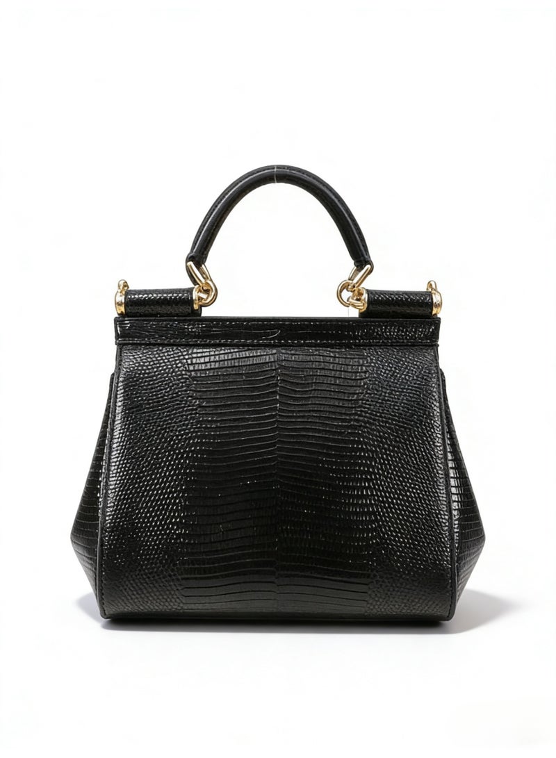 D&G Dolce&Gabbana Black Lizard Printed Top Bag - Colorful Jewelry DG Logo Handbag, Suitable for Luxury Leisure and Formal Styling - Image 5