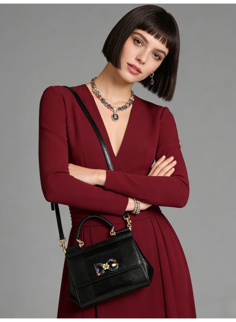 D&G Dolce&Gabbana Black Lizard Printed Top Bag - Colorful Jewelry DG Logo Handbag, Suitable for Luxury Leisure and Formal Styling - Image 2