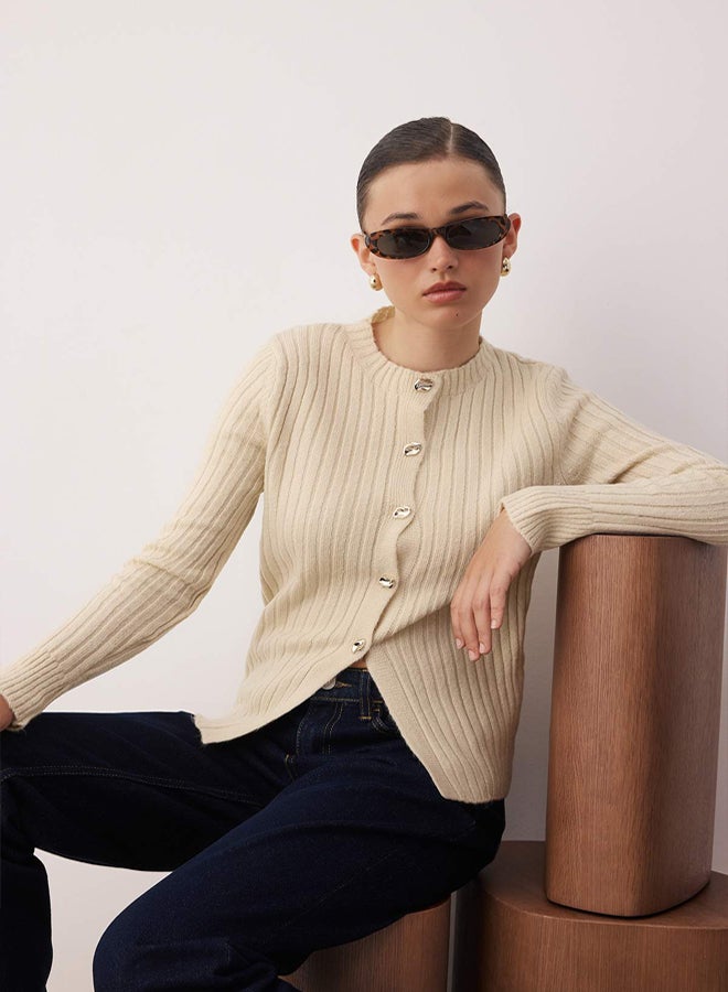 trendyol Stone Button Detailed Soft Textured Slit Detailed Knitwear Cardigan - Image 1