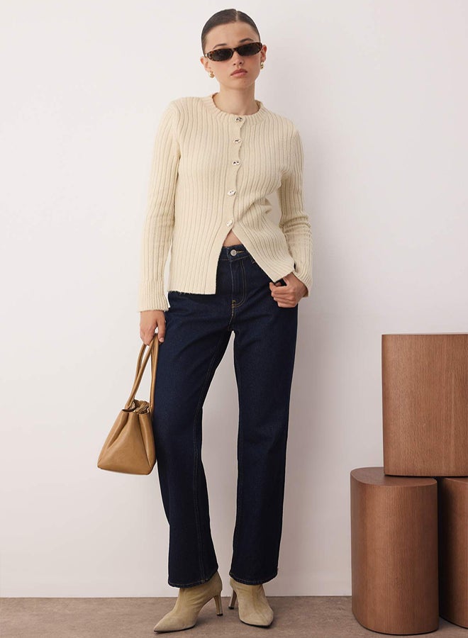 trendyol Stone Button Detailed Soft Textured Slit Detailed Knitwear Cardigan - Image 2
