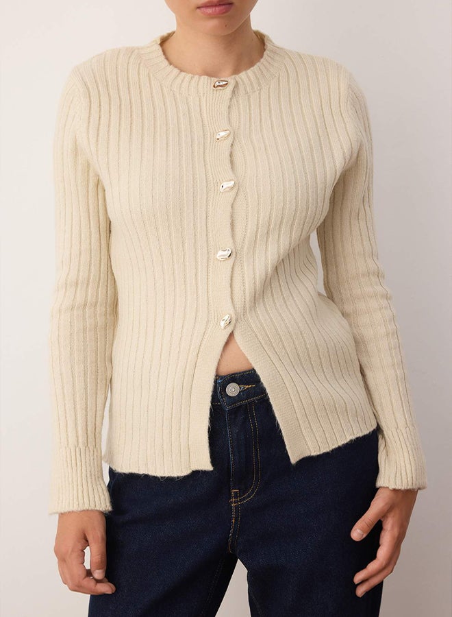 trendyol Stone Button Detailed Soft Textured Slit Detailed Knitwear Cardigan - Image 3