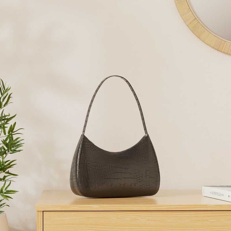 CYHTWSDJ Shoulder Bags for Women, Cute Hobo Tote Handbag Mini Clutch Purse with Zipper Closure (Crocodile&black)