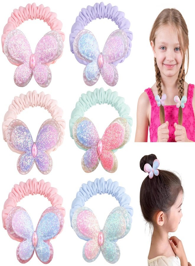 RAINBOW WSK 6 Pcs Butterfly Hair Ties for Girls Baby Toddler Cute Sequin Bow Hair Ties Elastic Rubber Hair Bands for Little Girls Multicolor Baby Hair Accessories Pijin-26 - Image 1