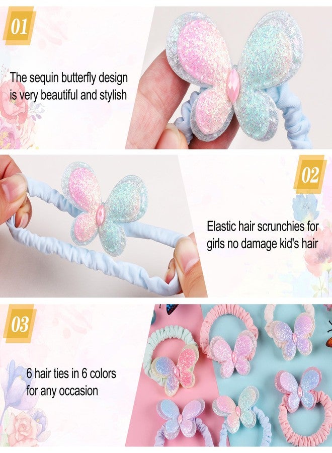 RAINBOW WSK 6 Pcs Butterfly Hair Ties for Girls Baby Toddler Cute Sequin Bow Hair Ties Elastic Rubber Hair Bands for Little Girls Multicolor Baby Hair Accessories Pijin-26 - Image 4