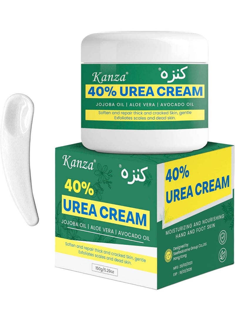 Kanza 40% Urea Cream for Cracked Feet,Hands 150g |Foot Callus Remover,Hand Cream,Foot Cream for Cracked Foot,Heels,Elbows,Knees | Skin Moisturizer Urea Lotion with Maximum Strength for Men & Women