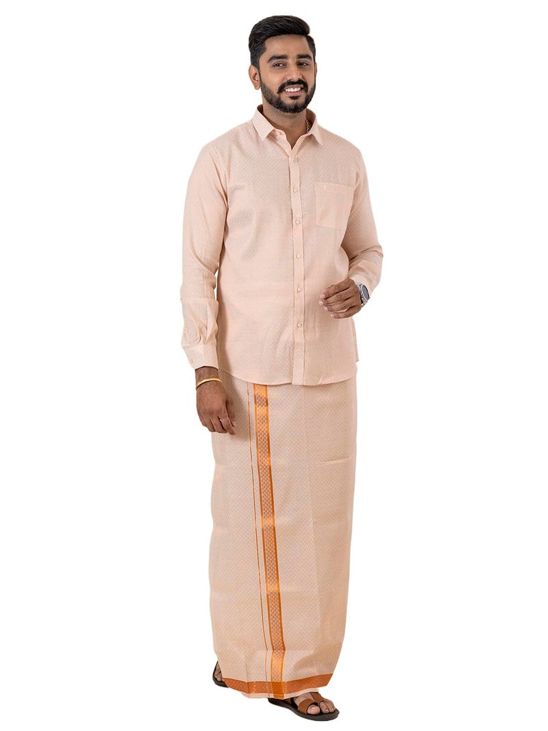 RAMRAJ COTTON Men Tissue Copper Shirt and Dhoti set|Ideal for Festival and Wedding Occassion - Image 1