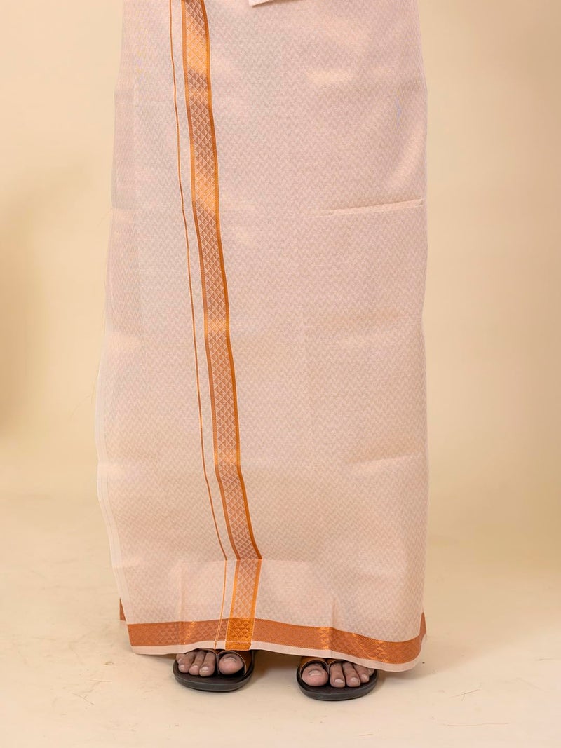 RAMRAJ COTTON Men Tissue Copper Shirt and Dhoti set|Ideal for Festival and Wedding Occassion - Image 5
