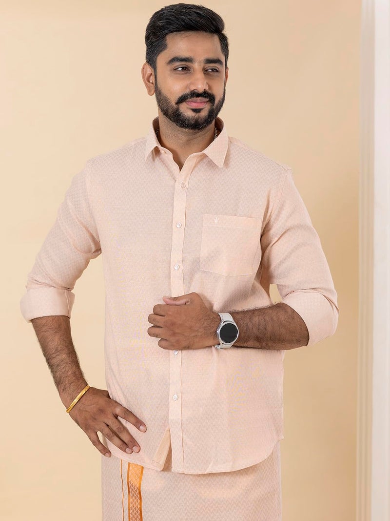 RAMRAJ COTTON Men Tissue Copper Shirt and Dhoti set|Ideal for Festival and Wedding Occassion - Image 2
