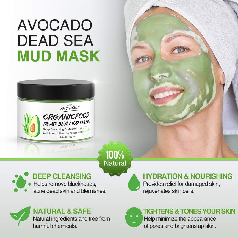POP MODERN.C Clay Mask Avocado Dead sea Mud Stick Mask Natural Organic Green Tea Mud Mask Deep Cleansing Blackhead Removal Face Mask Nourishing Hydration Facial Mask With Blackhead Remover Extractor Tools (White) - Image 2