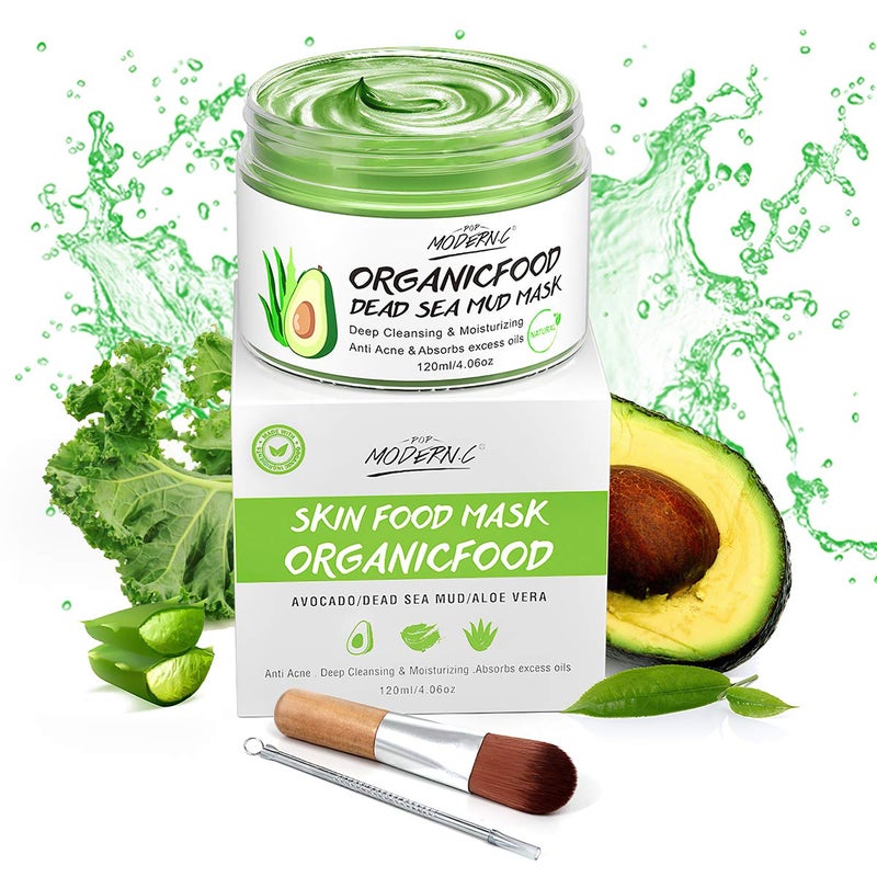 POP MODERN.C Clay Mask Avocado Dead sea Mud Stick Mask Natural Organic Green Tea Mud Mask Deep Cleansing Blackhead Removal Face Mask Nourishing Hydration Facial Mask With Blackhead Remover Extractor Tools (White) - Image 1