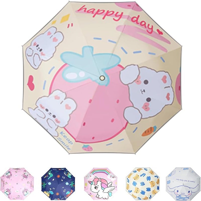 Hannstar Automatic Kids Umbrella, Folding Telescopic Toddler Umbrella for girls & boys, UV/Sun Protection - Strong and Portable - Compact, Durable, Lightweight Cute Kitty Brolly - Image 1