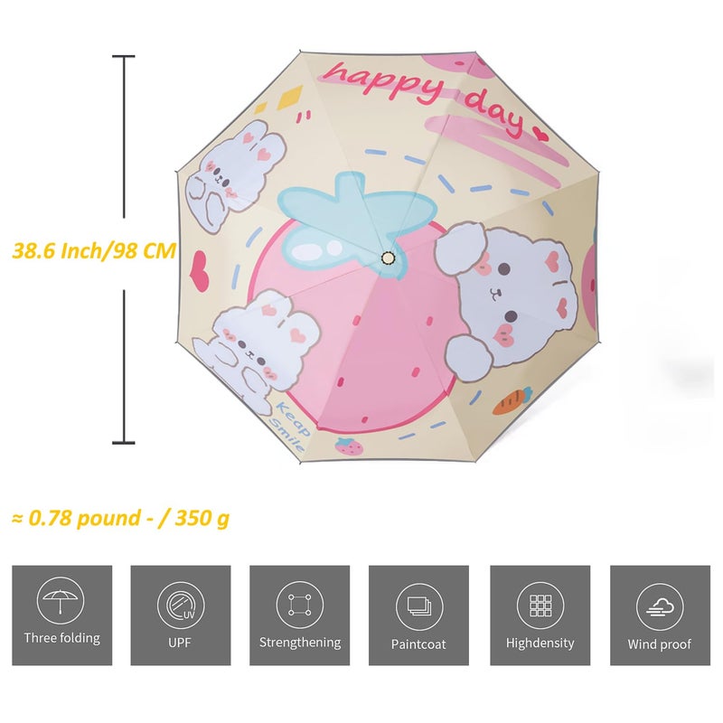 Hannstar Automatic Kids Umbrella, Folding Telescopic Toddler Umbrella for girls & boys, UV/Sun Protection - Strong and Portable - Compact, Durable, Lightweight Cute Kitty Brolly - Image 2