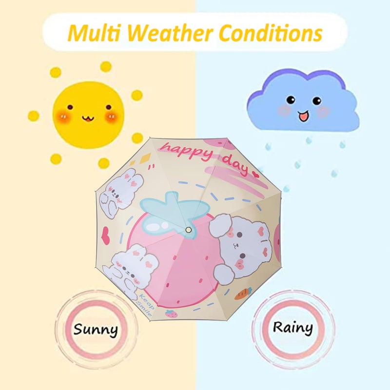 Hannstar Automatic Kids Umbrella, Folding Telescopic Toddler Umbrella for girls & boys, UV/Sun Protection - Strong and Portable - Compact, Durable, Lightweight Cute Kitty Brolly - Image 3