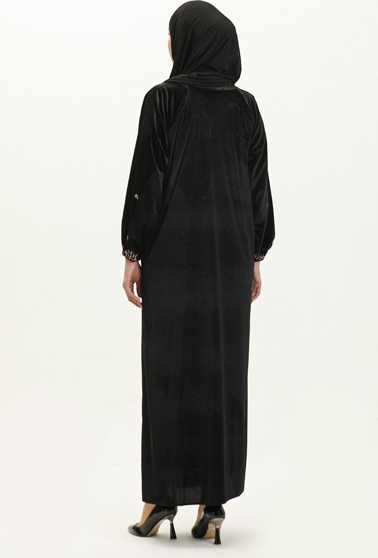 Sefa Merve Plus Size Embroidered Velvet Dress 24K9058-03 Black  - Image 5