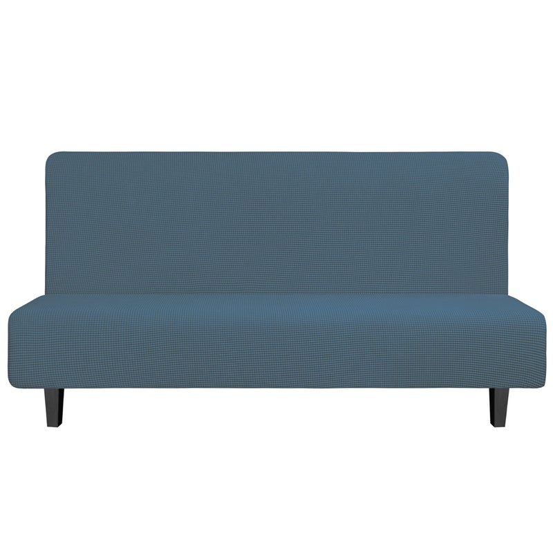 Easy-Going EasyGoing Stretch Futon Slipcover Armless Futon Bed Cover Furniture Protector Without Armrests with Elastic Bottom for Kids Soft Jacquard Fabric Small Checks Large Bluestone 