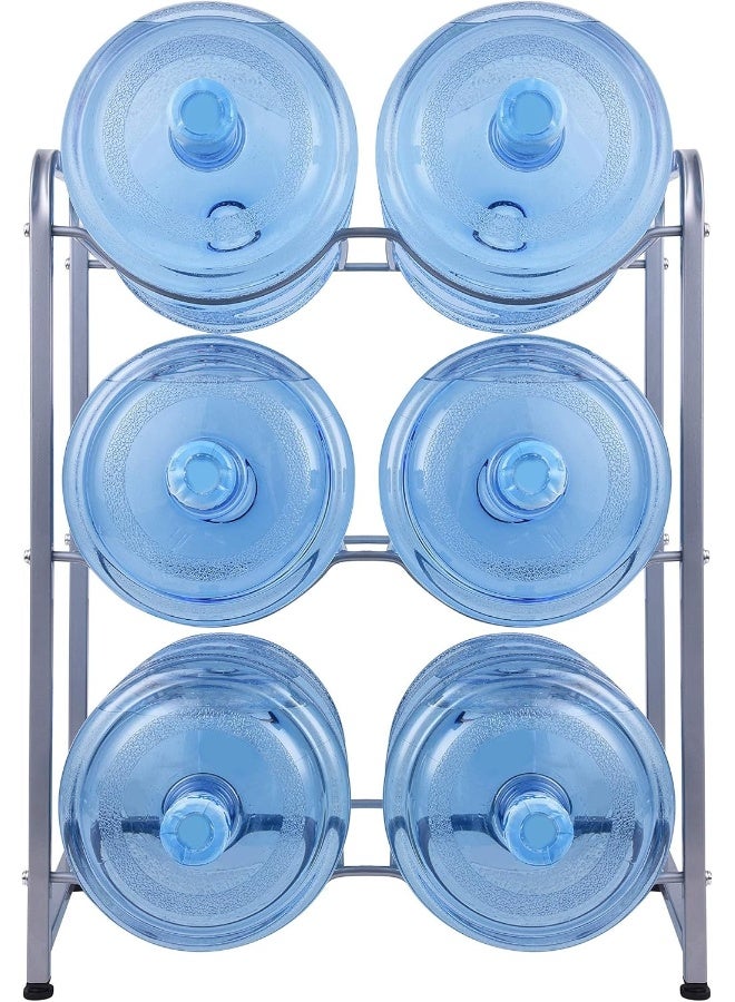 MOMENT 5 Gallon Water Bottle Holder, 3 Tiers Black Double Row Heavy Duty Water Cooler Jug Rack, Water Rack With 6 Slots For Home Kitchen, Silver  - Image 3