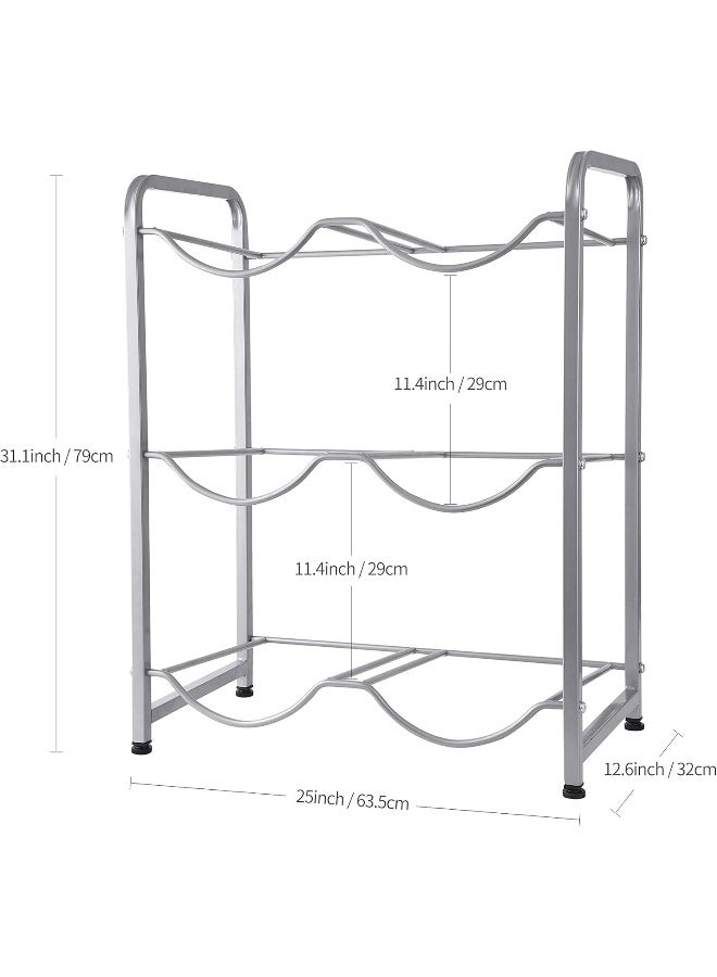 MOMENT 5 Gallon Water Bottle Holder, 3 Tiers Black Double Row Heavy Duty Water Cooler Jug Rack, Water Rack With 6 Slots For Home Kitchen, Silver  - Image 4