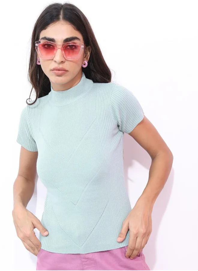 كيتش Solid High Neck Ribbed Sweater by Styli
