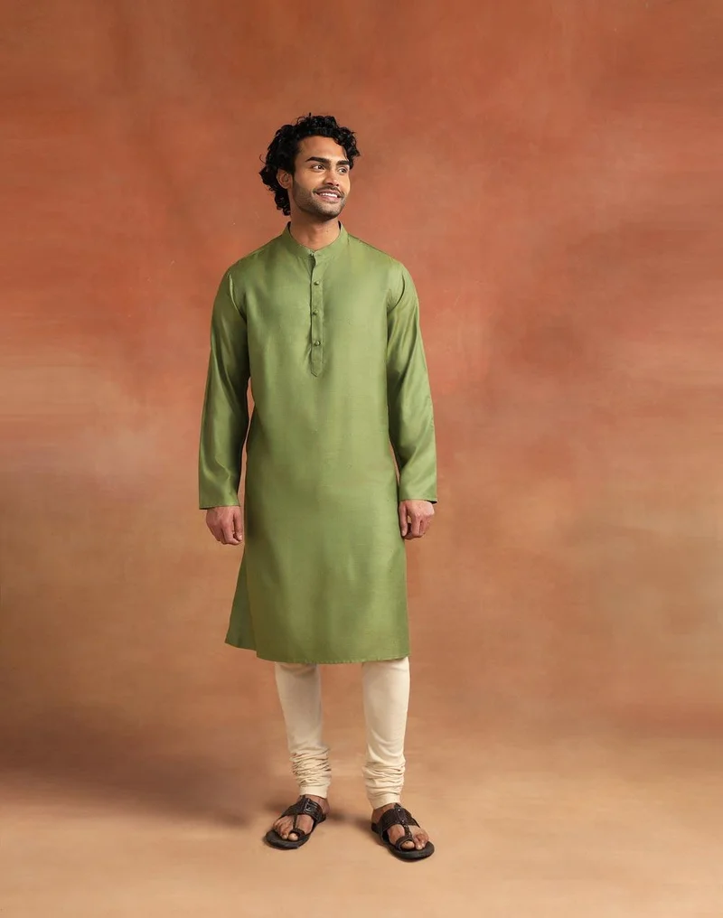 Fabindia Green Viscose Silk Long Kurta