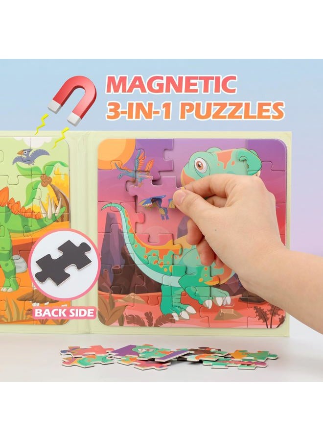YSCEN Magnetic Dinosaur Jigsaw Puzzles Book for Toddlers & Kids Ages 2-5, Travel Toys for 3-5 Year Olds - Image 2