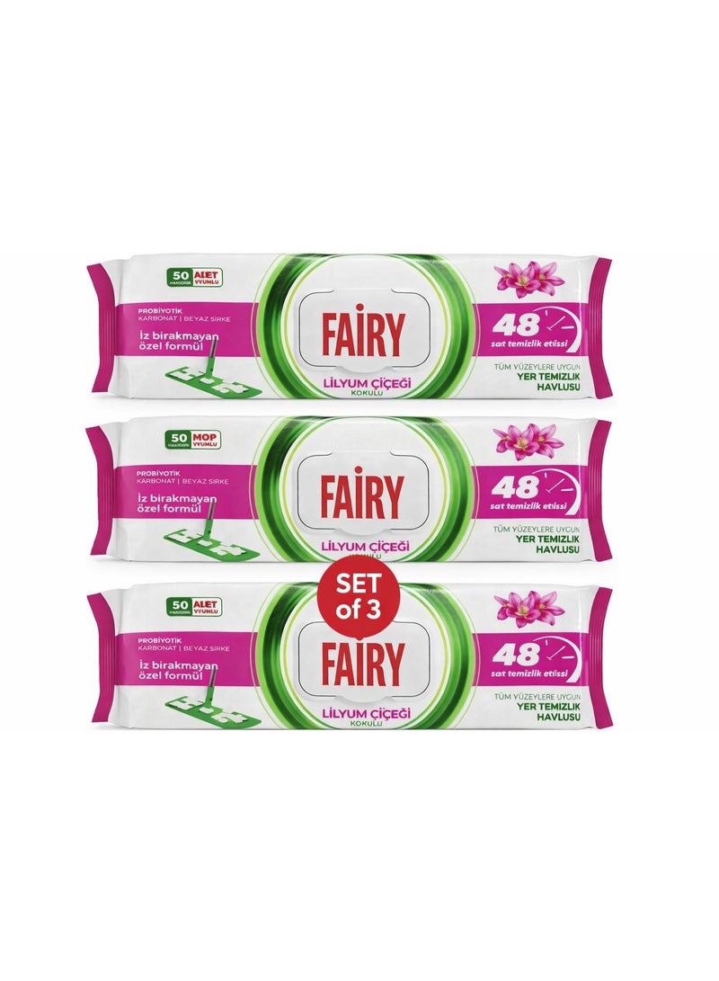Fairy Lily Flower Cleaning Wipes Set of 3 (50) Sheets Each) – Multi-Surface Antibacterial Wipes, Long-Lasting Freshness, Powerful Grease Removal - Image 1