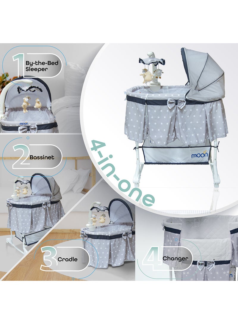 Moon 4 In 1 Convertible Soffy Baby Cradle - Grey Line - Image 2