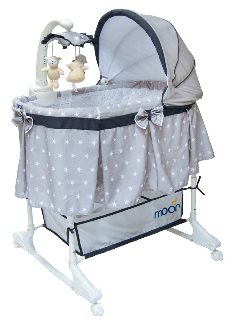 Moon 4 In 1 Convertible Soffy Baby Cradle - Grey Line - Image 1