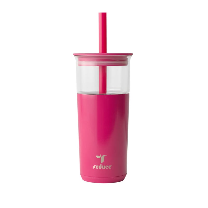 REDUCE Aspen 20 oz Vacuum Insulated Glass Tumbler with Lid & Extra Wide Straw - Keeps Drinks Cold for 12 Hrs - Ideal for Iced Coffee, Smoothies & Boba - Dishwasher Safe, Soft Base - Dragonfruit - Image 1