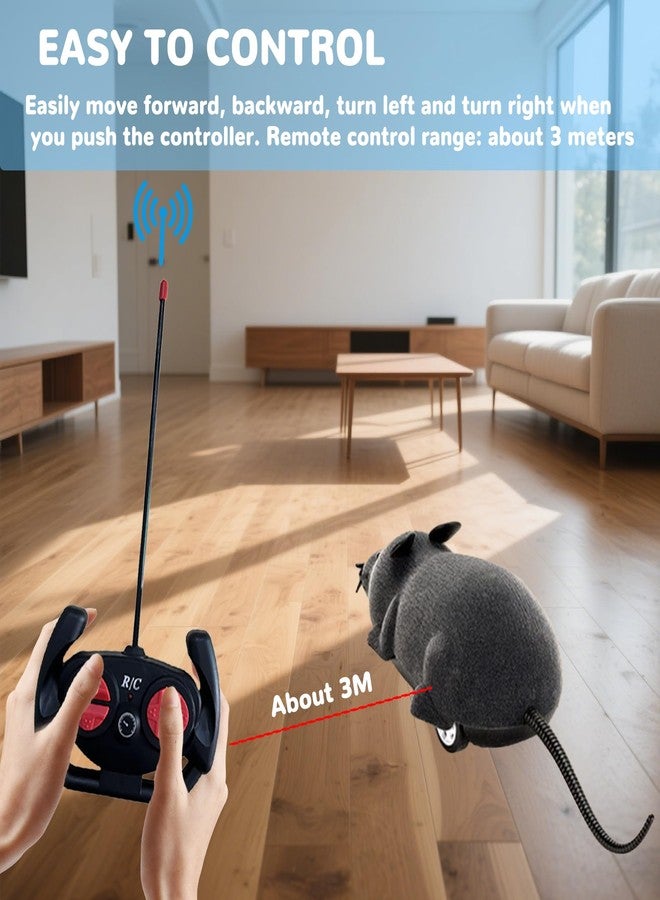 Pixibond Remote Control Rat Mouse Cat Toy Realistic RC Fake Rat Mouse Toy Flocking Wireless Funny Chasing Electronic Interactive Cat Toys Prank Joke Scary Trick Rats for Cats Dogs Novelty (Grey) - Image 4