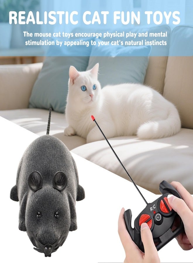 Pixibond Remote Control Rat Mouse Cat Toy Realistic RC Fake Rat Mouse Toy Flocking Wireless Funny Chasing Electronic Interactive Cat Toys Prank Joke Scary Trick Rats for Cats Dogs Novelty (Grey) - Image 2