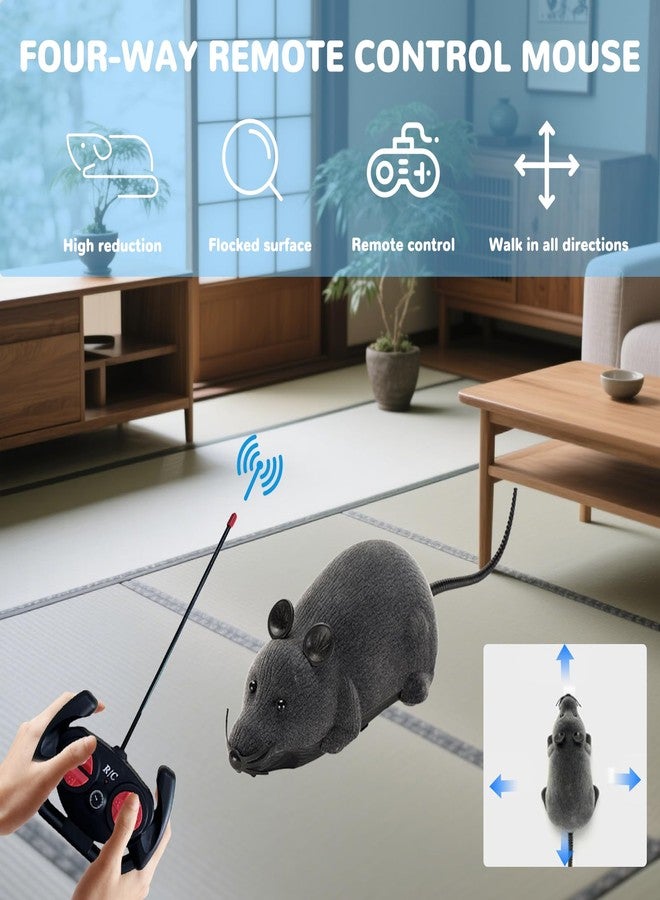 Pixibond Remote Control Rat Mouse Cat Toy Realistic RC Fake Rat Mouse Toy Flocking Wireless Funny Chasing Electronic Interactive Cat Toys Prank Joke Scary Trick Rats for Cats Dogs Novelty (Grey) - Image 3