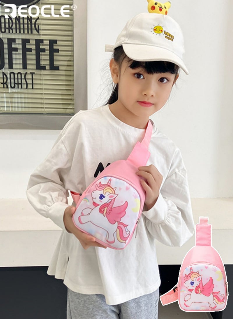 ريوكل حقيبة صدر للأطفال طباعة يونيكورن كرتونية حقيبة صغيرة خفيفة للارتداء بشكل متقاطع ظهر يومي صغير عارض حقيبة ظهر صغيرة حقيبة تخزين محمولة ذات كتف واحد - Image 1